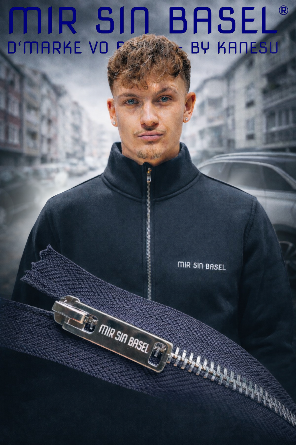 Full-Zip Jacke MIR SIN BASEL – Navy – 100% Baumwolle