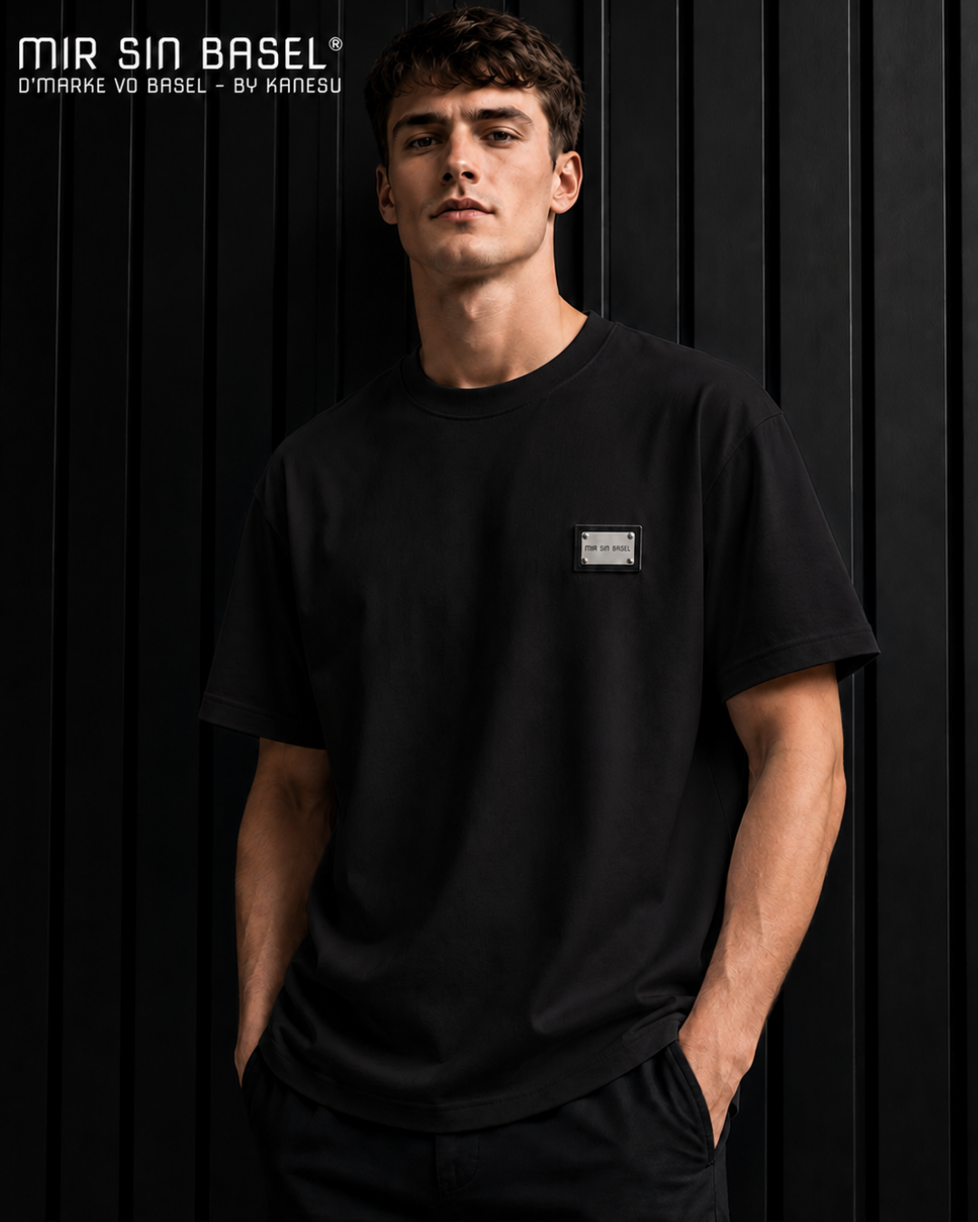 MIR SIN BASEL® Metal Badge  Oversize T-Shirt Black