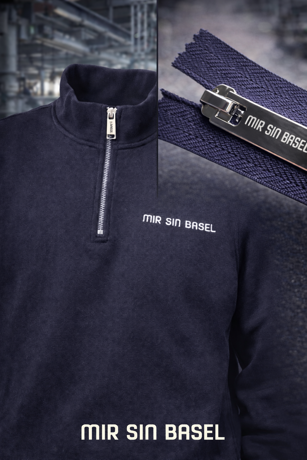Half-Zip Pulli MIR SIN BASEL – Navy – 100% Baumwolle