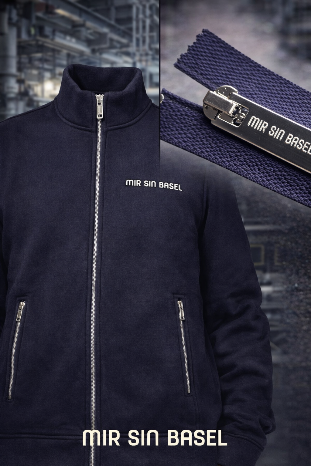 Full-Zip Jacke MIR SIN BASEL – Navy – 100% Baumwolle