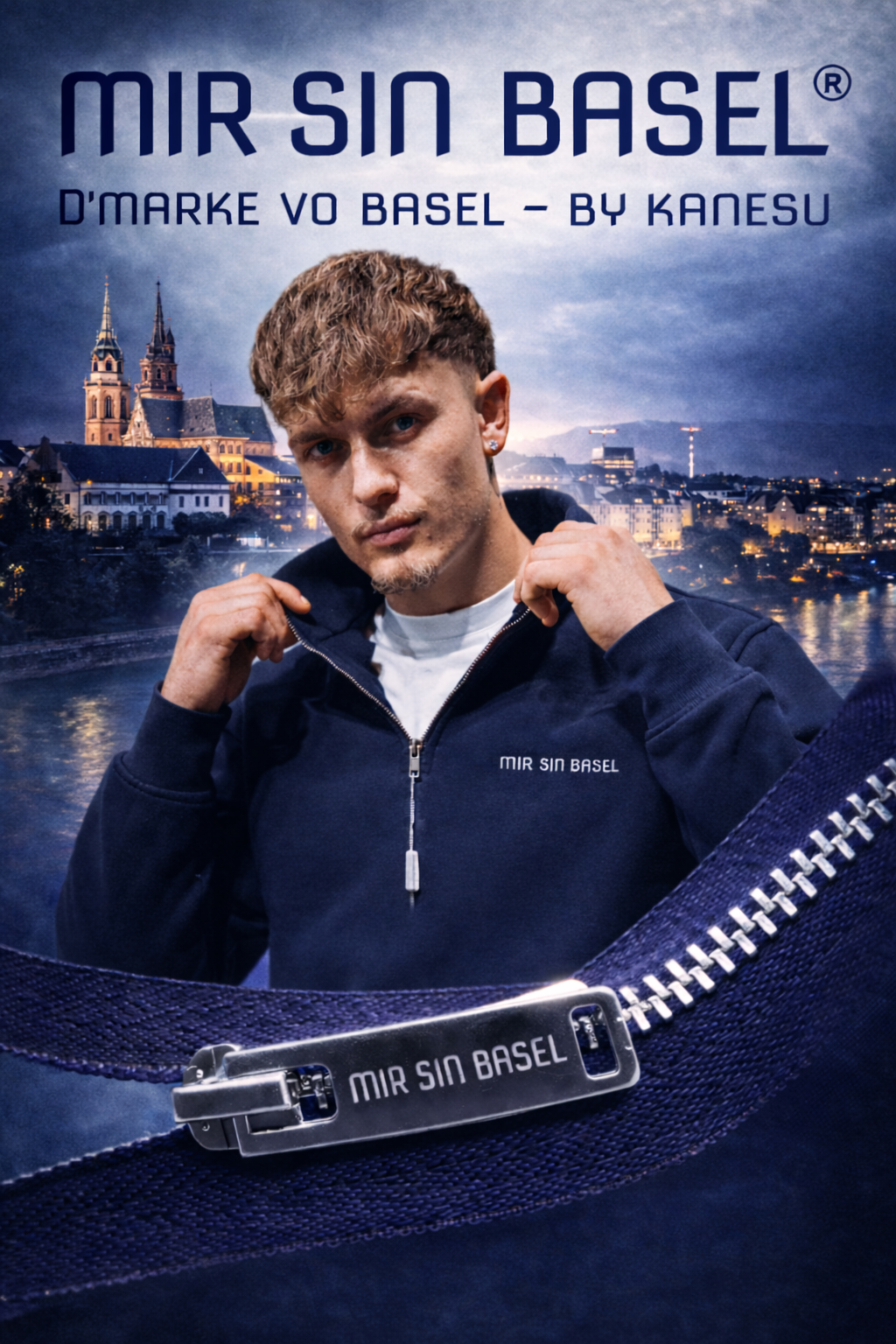 Half-Zip Pulli MIR SIN BASEL – Navy – 100% Baumwolle
