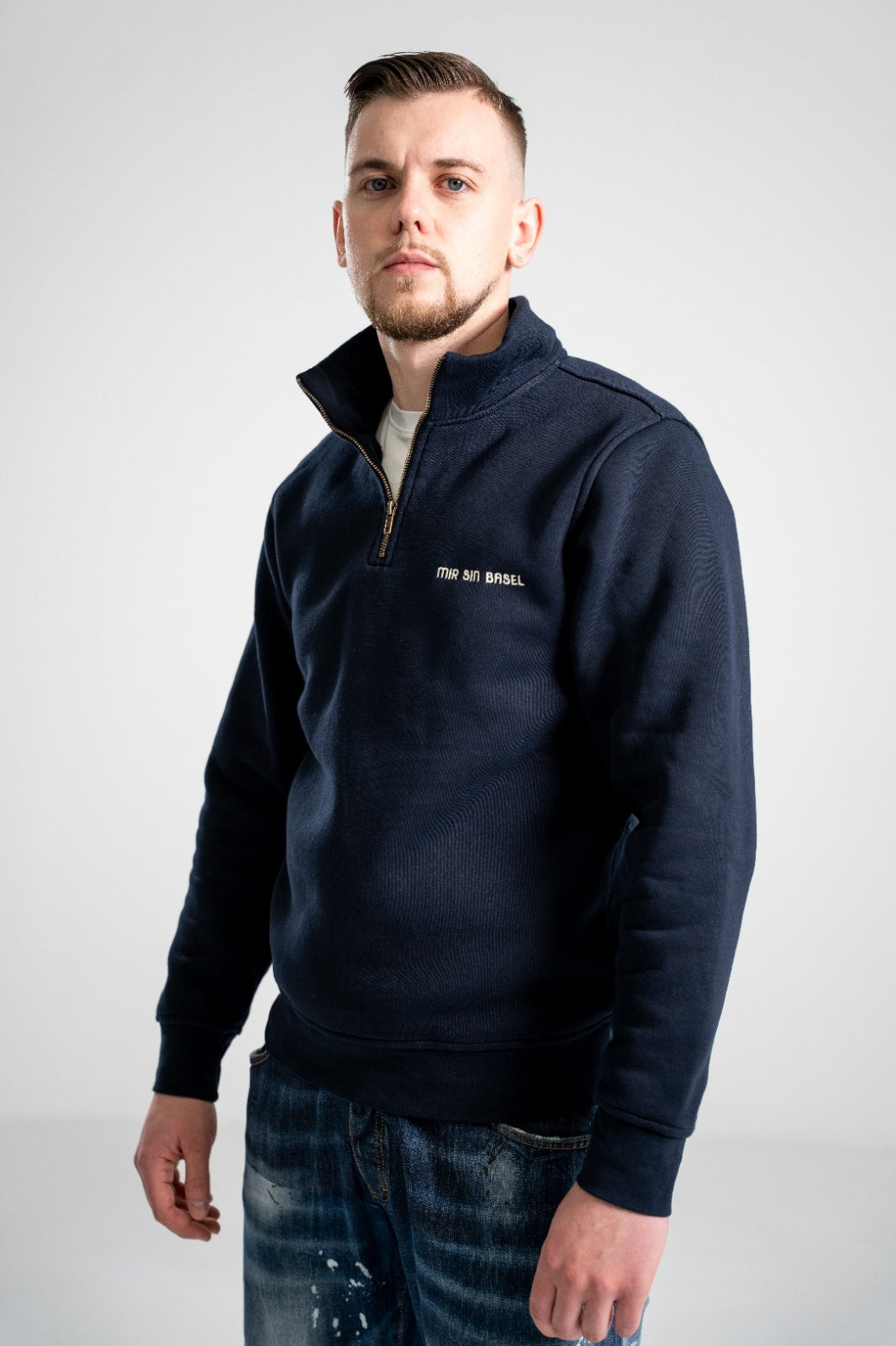 Half-Zip Pulli MIR SIN BASEL – Navy – 100% Baumwolle