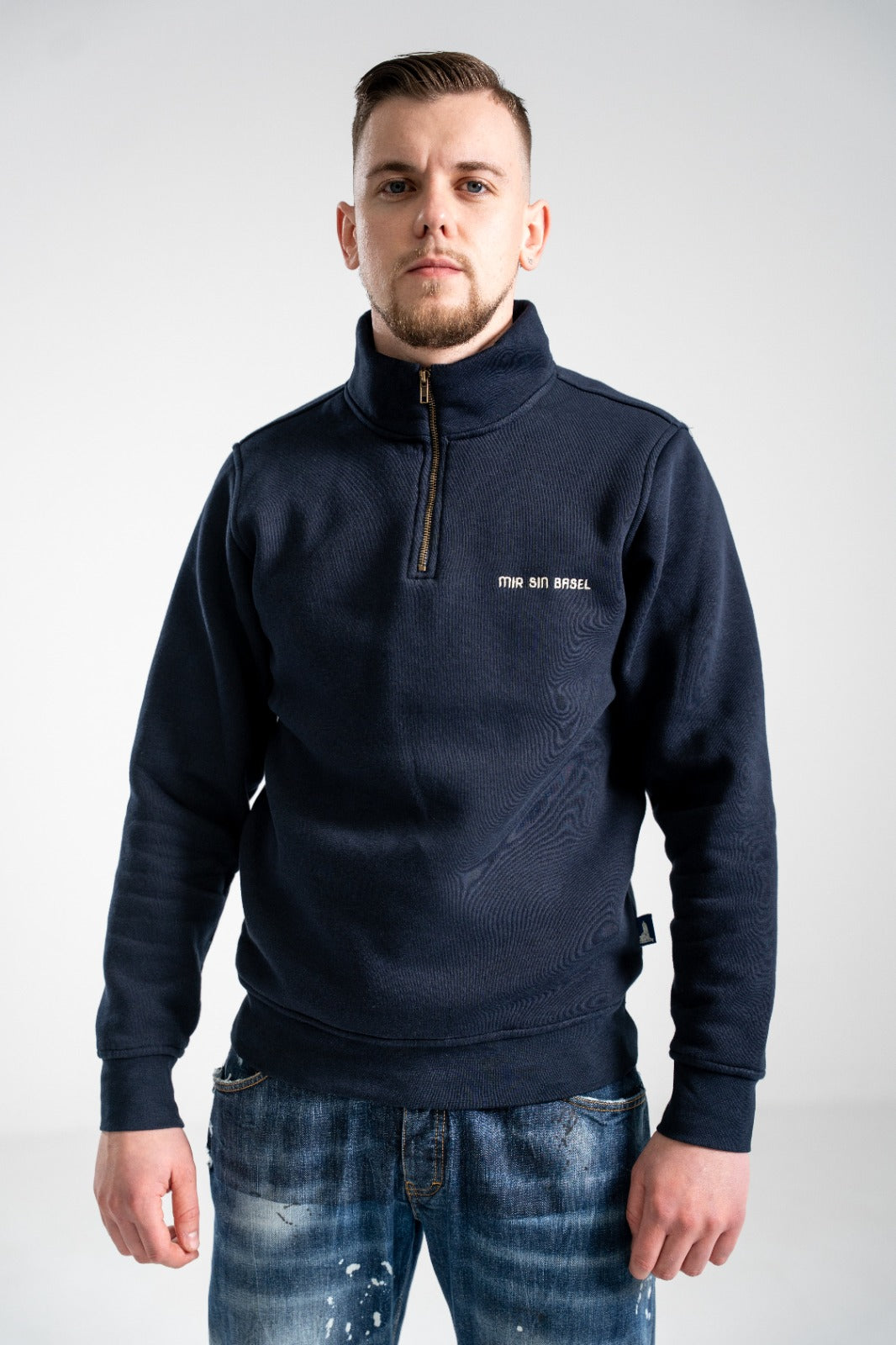 Half-Zip Pulli MIR SIN BASEL – Navy – 100% Baumwolle